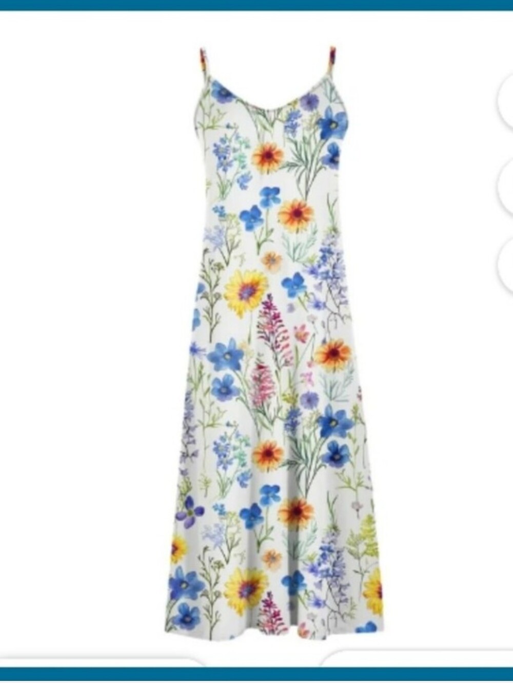 Summer Floral Maxi Cami Dress White Blue Yellow Beach Dress Sundress Medium